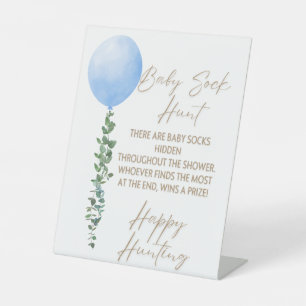 Blue Balloon Watercolor Boy Baby Shower Pedestal Sign