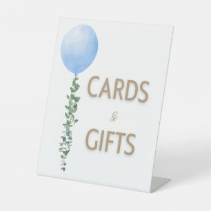 Blue Balloon Watercolor Boy Baby Shower Pedestal Sign