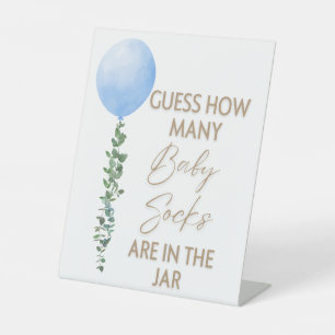 Blue Balloon Watercolor Boy Baby Shower Pedestal Sign