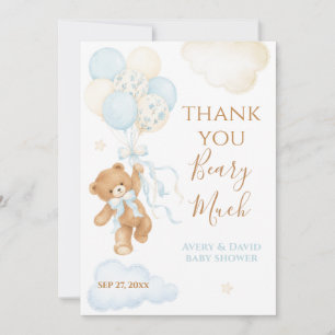 Blue Balloon We Can Bearly Wait Boy Baby Shower Thank You Card