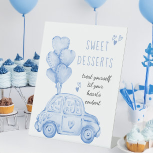 Blue Balloons and Car Dessert Table Pedestal Sign