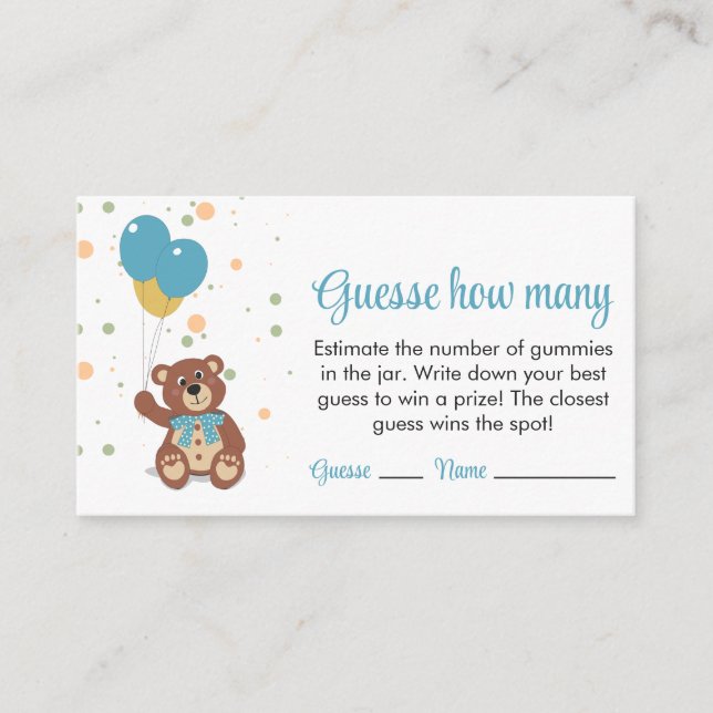 Blue Balloons Baby Boy Guess How Many Gummies Game Enclosure Card (Front)
