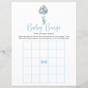 Blue Balloons Baby Shower Bingo Game