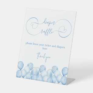 Blue Balloons Baby Shower Diaper Raffle Pedestal Sign