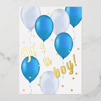 Blue Balloons baby shower Foil Invitation