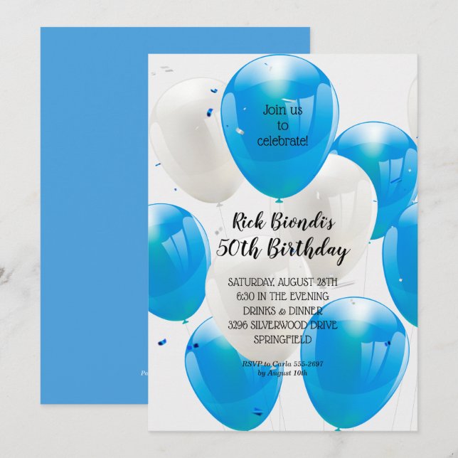 Blue Balloons Birthday Party Invitation (Front/Back)