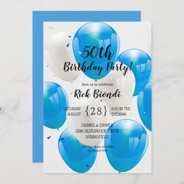 Blue Balloons Birthday Party Invitation (Front/Back)