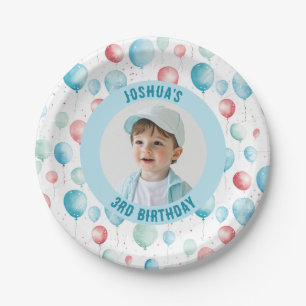 Blue Balloons Birthday Photo Paper Plate