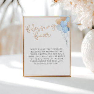 Blue Balloons Blessing Bear Poster
