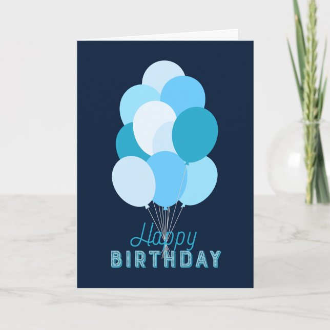 Blue Balloons Blue Happy Birthday Card (Front)