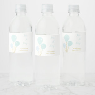 Blue Balloons Boy Baby Shower Water Bottle Label