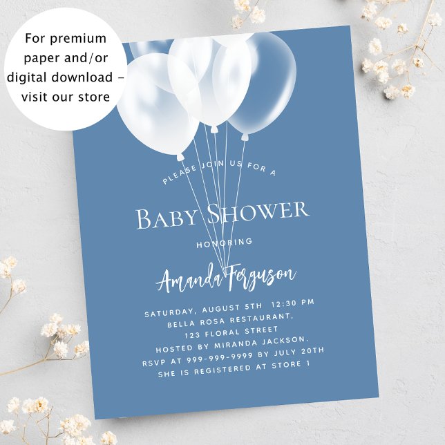 Blue balloons boy budget baby shower invitation (Creator Uploaded)