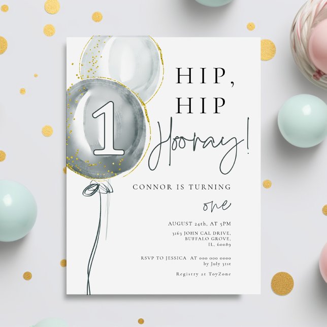 Blue Balloons Boy First Birthday Invitation (Creator Uploaded)