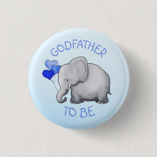 Blue Balloons Elephant Baby Shower Godfather-To-Be 3 Cm Round Badge