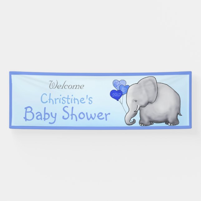 Blue Balloons Elephant Boy Baby Shower Banner (Horizontal)