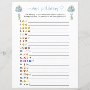 Blue Balloons Emoji Pictionary Baby Shower Game