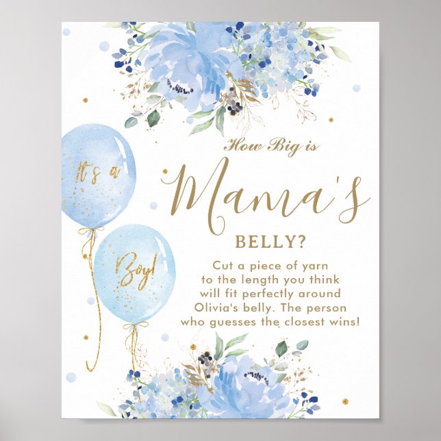 Blue Balloons Floral Boy How Big Mama's Belly Game Poster (Front)