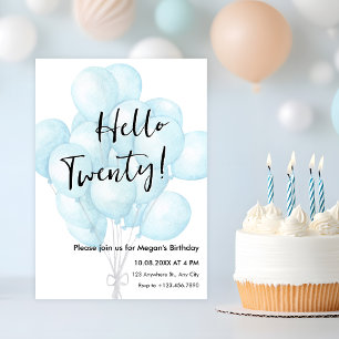 Blue balloons minimalist birthday invitation