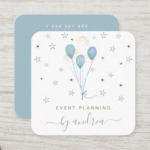 Blue Balloons & Stars Kids Event Planner QR Code Square Business Card