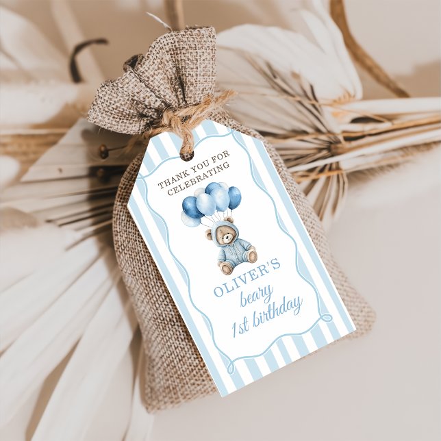 Blue Balloons Teddy Bear Birthday Gift Tag (Creator Uploaded)