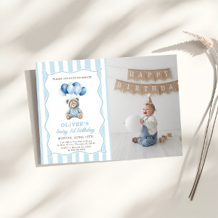 Blue Balloons Teddy Bear Birthday Invitation 