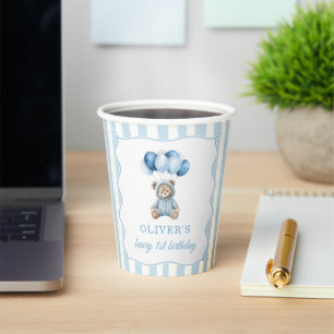 Blue Balloons Teddy Bear Birthday  Paper Cups