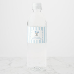 Blue Balloons Teddy Bear Birthday Water Bottle Label