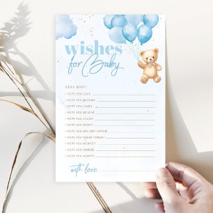 Blue balloons teddy bear wishes for baby