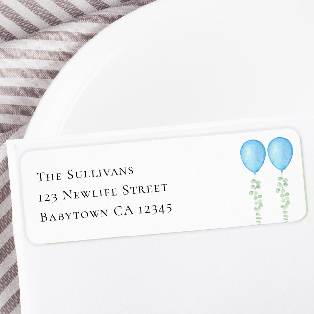Blue Balloons Twins Baby Shower Return Address (Creator Uploaded)