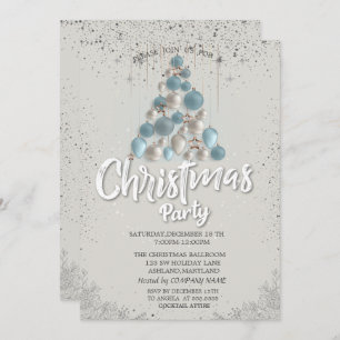 Blue Balls Stars Confetti Christmas Company Invitation