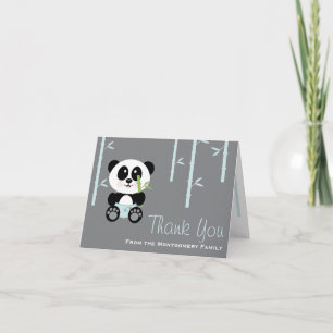 Blue Bamboo Panda in Diapers Baby Shower Thank You Card