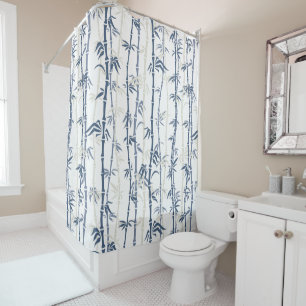 Blue Bamboo Pattern Shower Curtain
