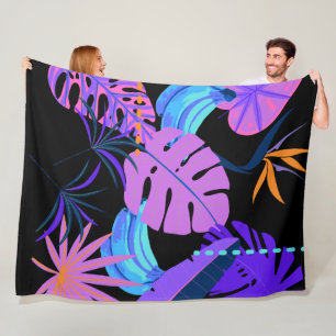 Blue Banana Bunch Pink Purple Tropical Forest Fleece Blanket