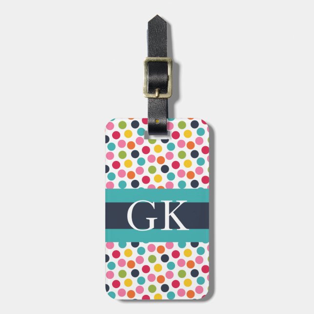 Blue Band Polka Dot Monogram Luggage Tag (Front Vertical)