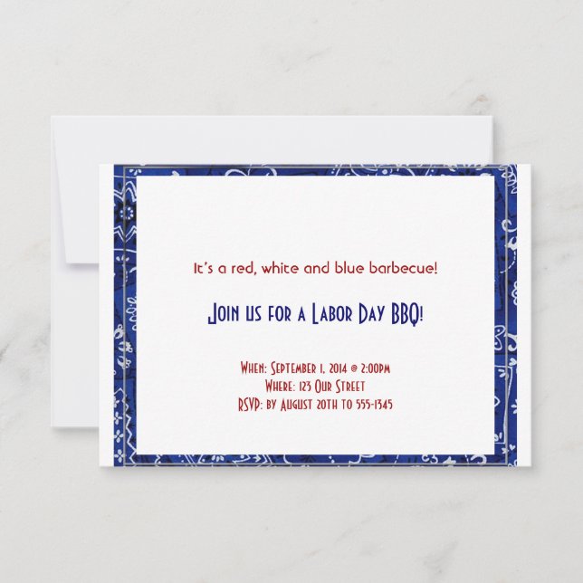 Blue Bandanna Frame Labour Day Invitation (Front)