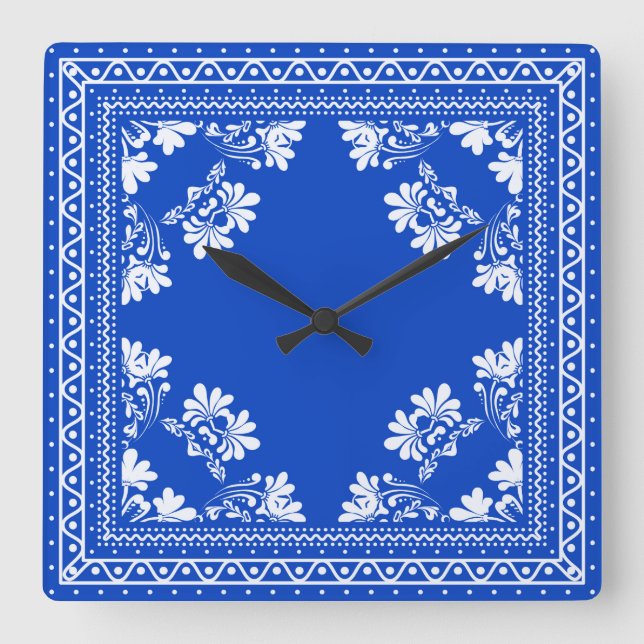 Blue Bandanna Pattern  Square Wall Clock (Front)