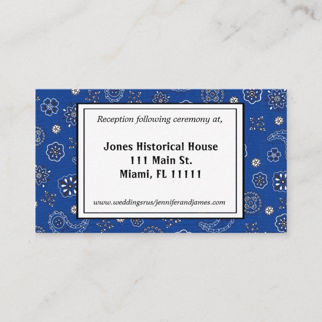 Blue Bandanna Wedding Reception Cards (Front)