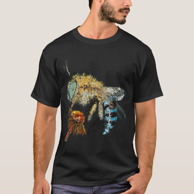 Blue Banded Bee Pointillism Dot art T-Shirt (Front)