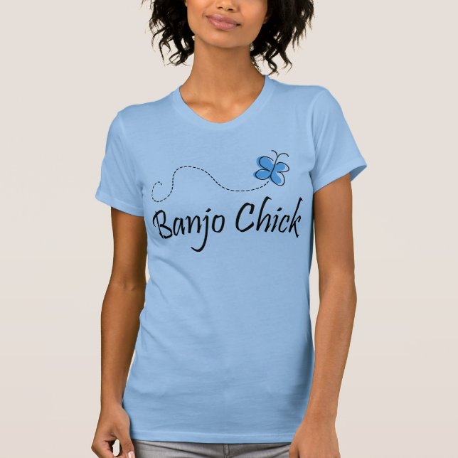 Blue Banjo Chick Music Design Gift T-Shirt (Front)