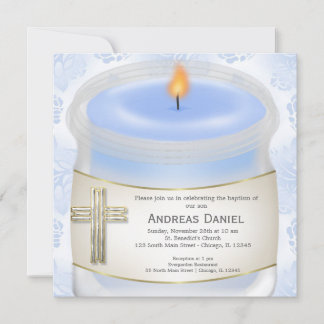 Blue Baptism Candle Invitation
