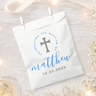 Blue Baptism Christening Naming Cross Favour Bags