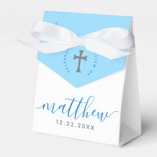 Blue Baptism Christening Naming Cross Favour Box