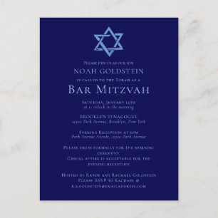 Blue Bar Mitzvah Artistic Star of David Party Postcard