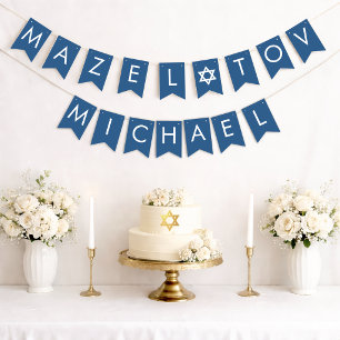 Blue Bar Mitzvah Mazel Tov 7 Letters Star of David Bunting