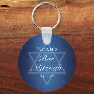 Blue Bar Mitzvah Party Star of David Custom Key Ring
