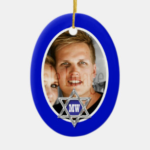 Blue bar mitzvah photo keepsake ceramic tree decoration