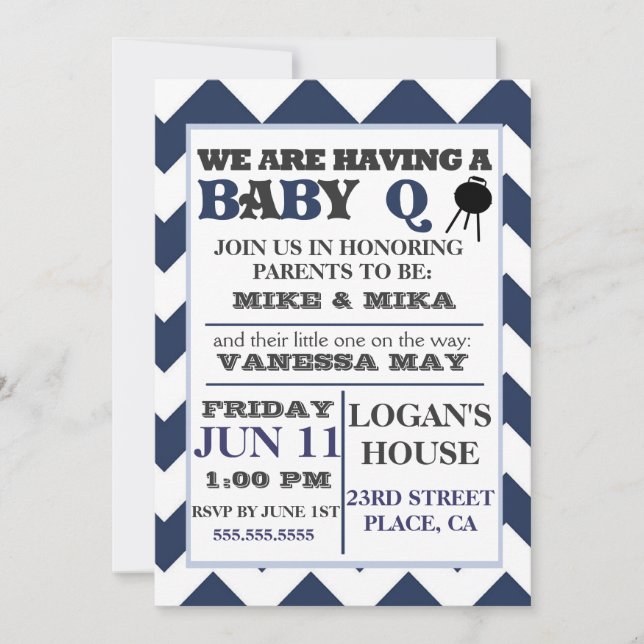 Blue Barbecue BabyQ Baby Shower Invitation (Front)