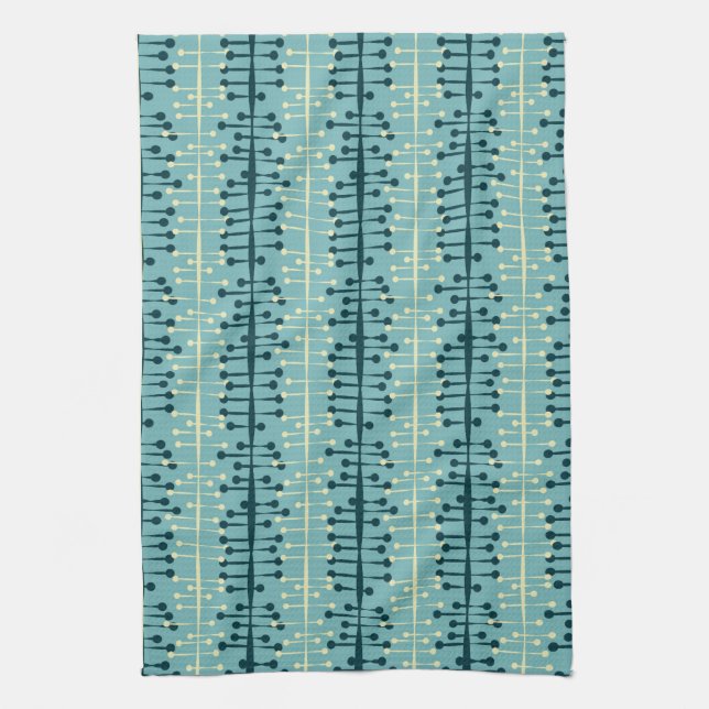 Blue Barbell Retro Mid-Century Modern Dish Tea Towel (Vertical)