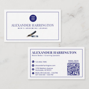 Blue Barber Razor Hair Stylist QR Code Business Card