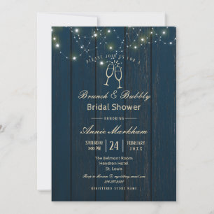 Blue Barn Board String Light Bubbly Shower Invitation
